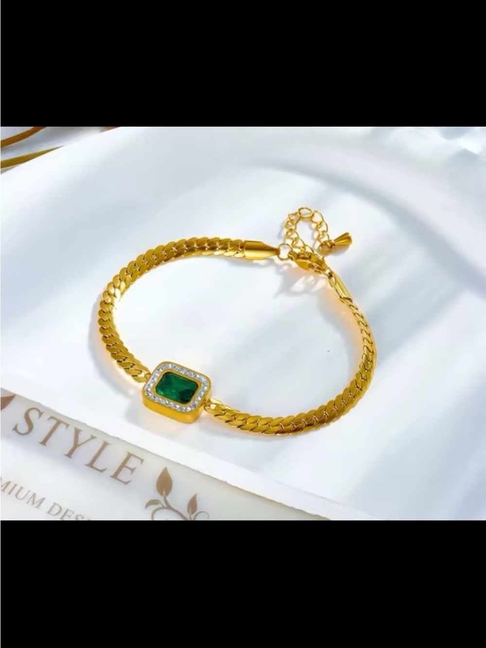 316L Steel Emerald Green Link Gold Bracelet anti tarnish gold plated #520